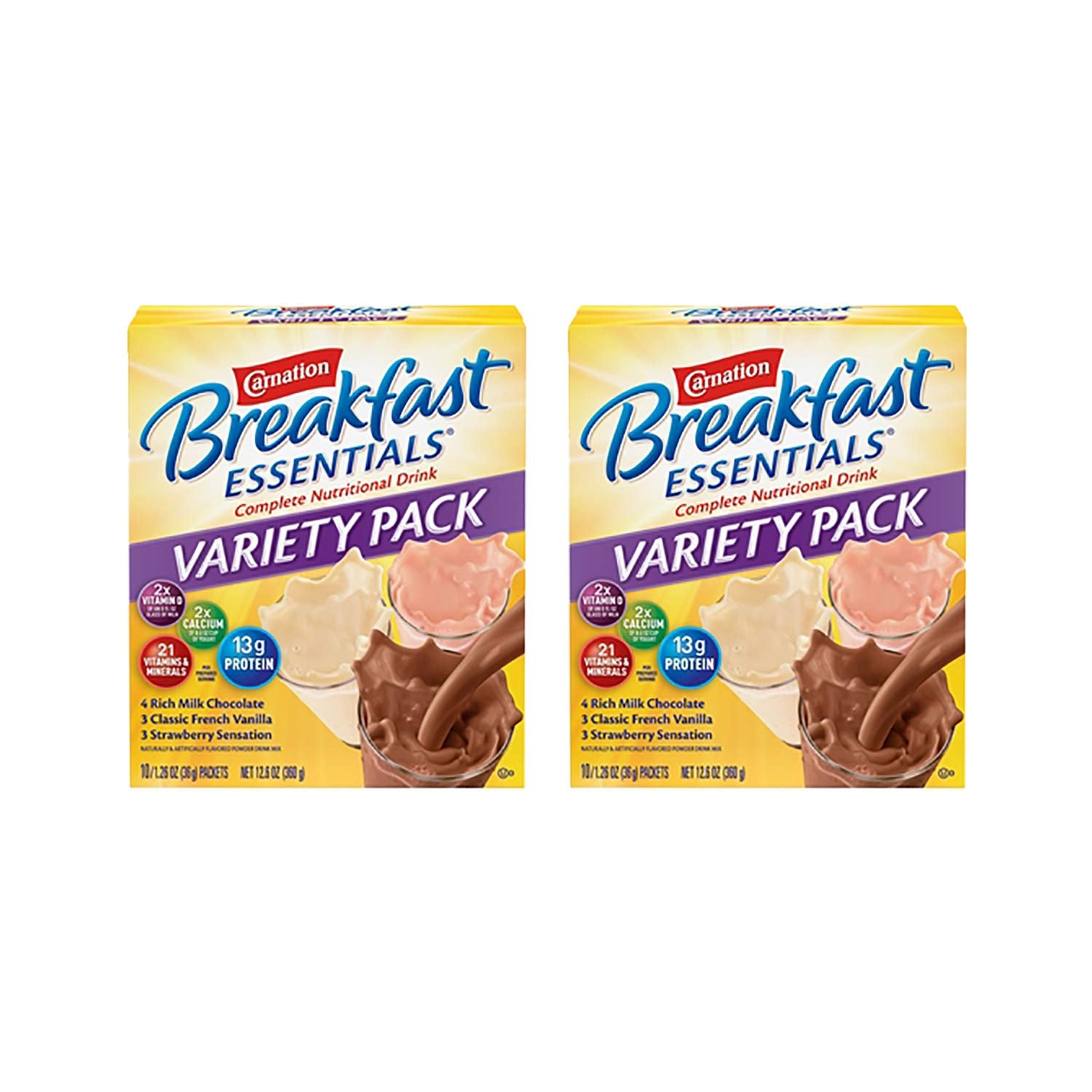 Carnation front packaging showing variety pack and clear flavor labels for quick selection