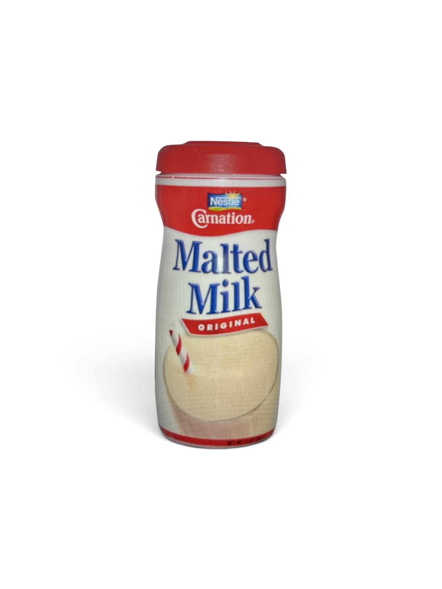 Carnation malted milk original front tin showing label and net weight for quick identification and pantry convenience