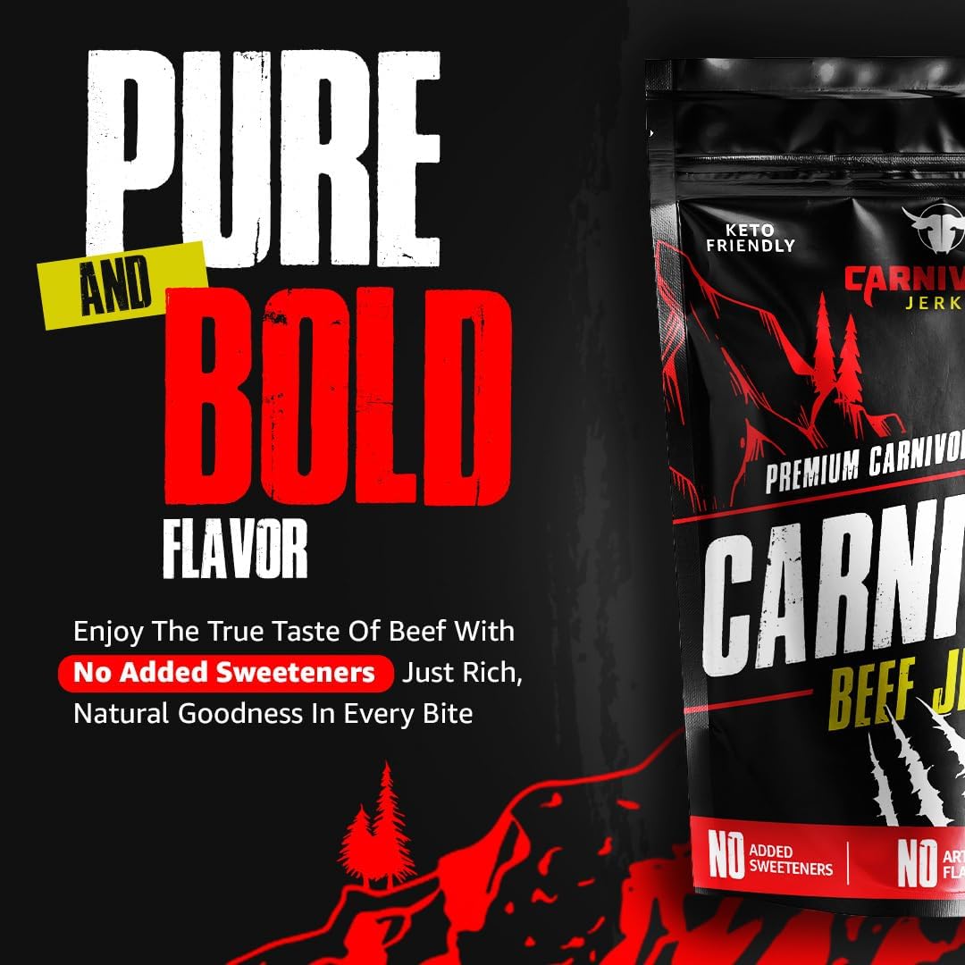 Carnivore Electrolytes close-up of jerky strips highlighting firm texture and savory taste