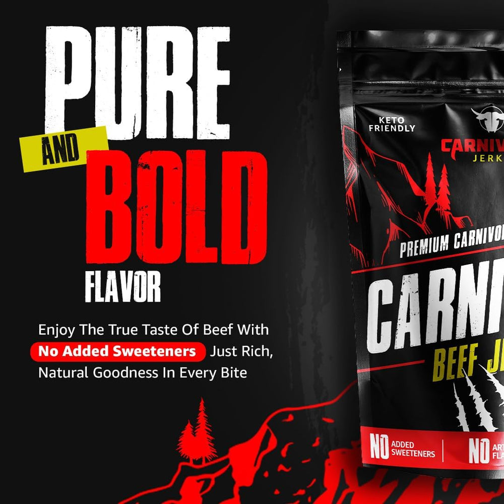 Carnivore Electrolytes close-up of jerky strips highlighting firm texture and savory taste