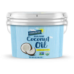 Carrington Farms gallon front label showing organic certification and jar benefits