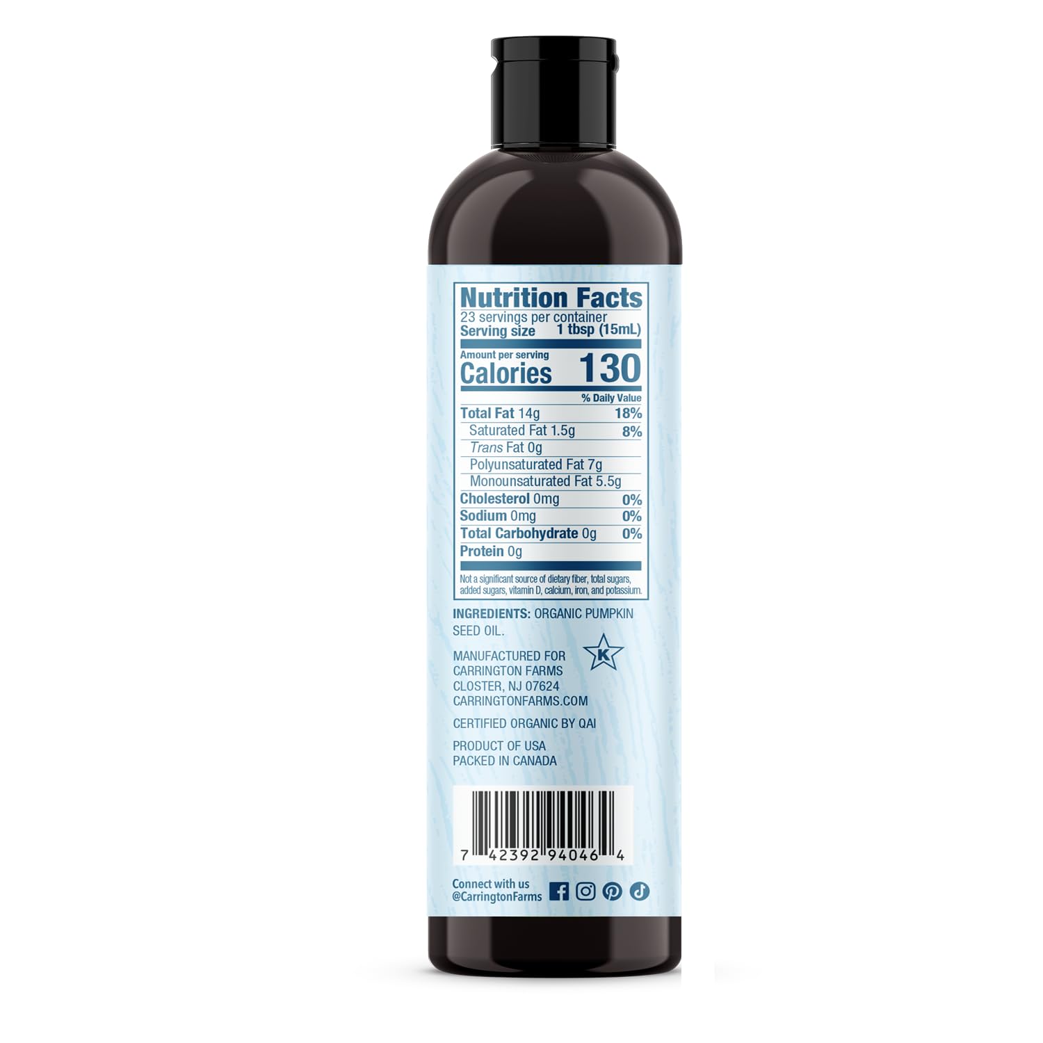 Carrington Farms oil pouring stream highlighting rich color and flavor boost