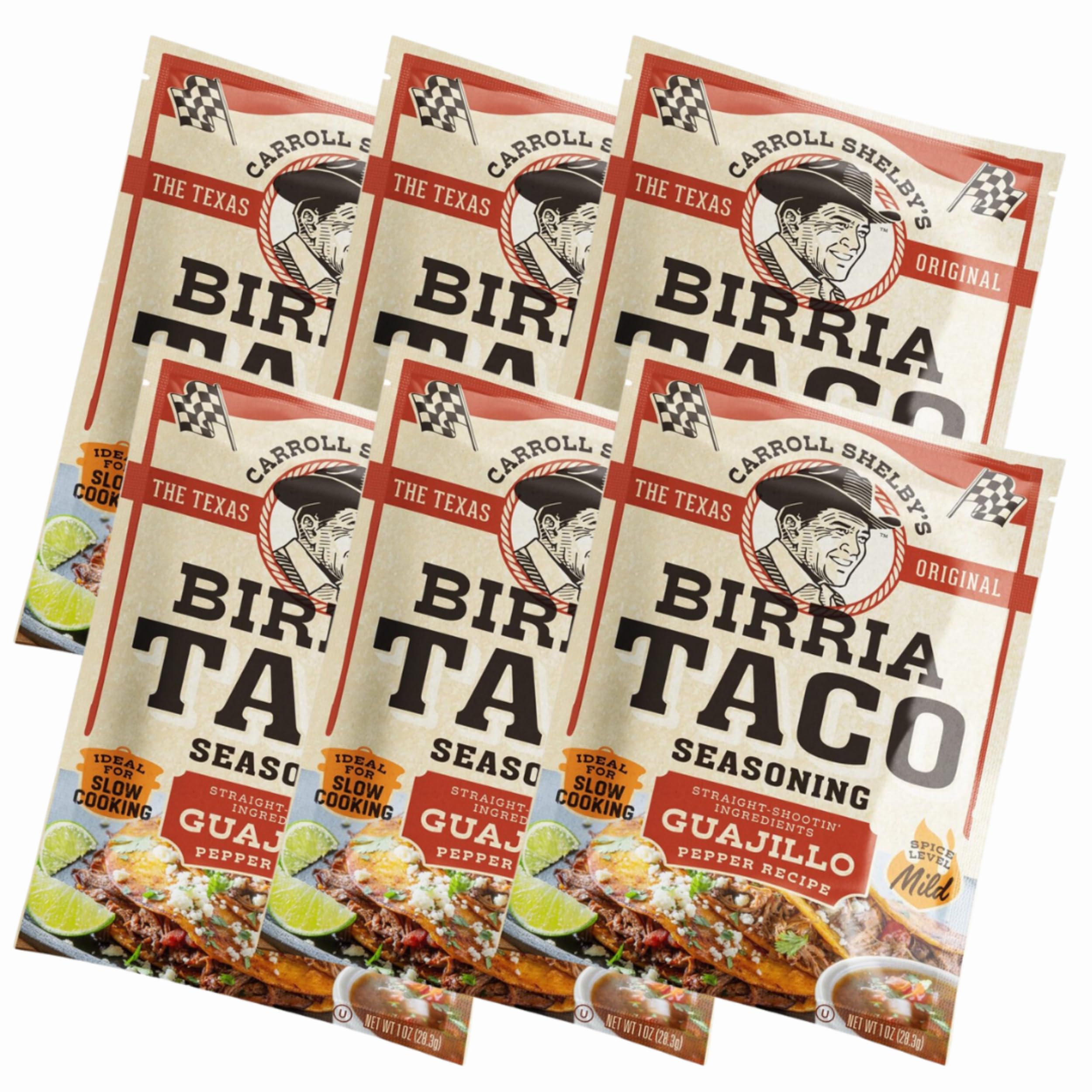 Carroll Shelby's front packaging of birria seasoning showing brand and packet