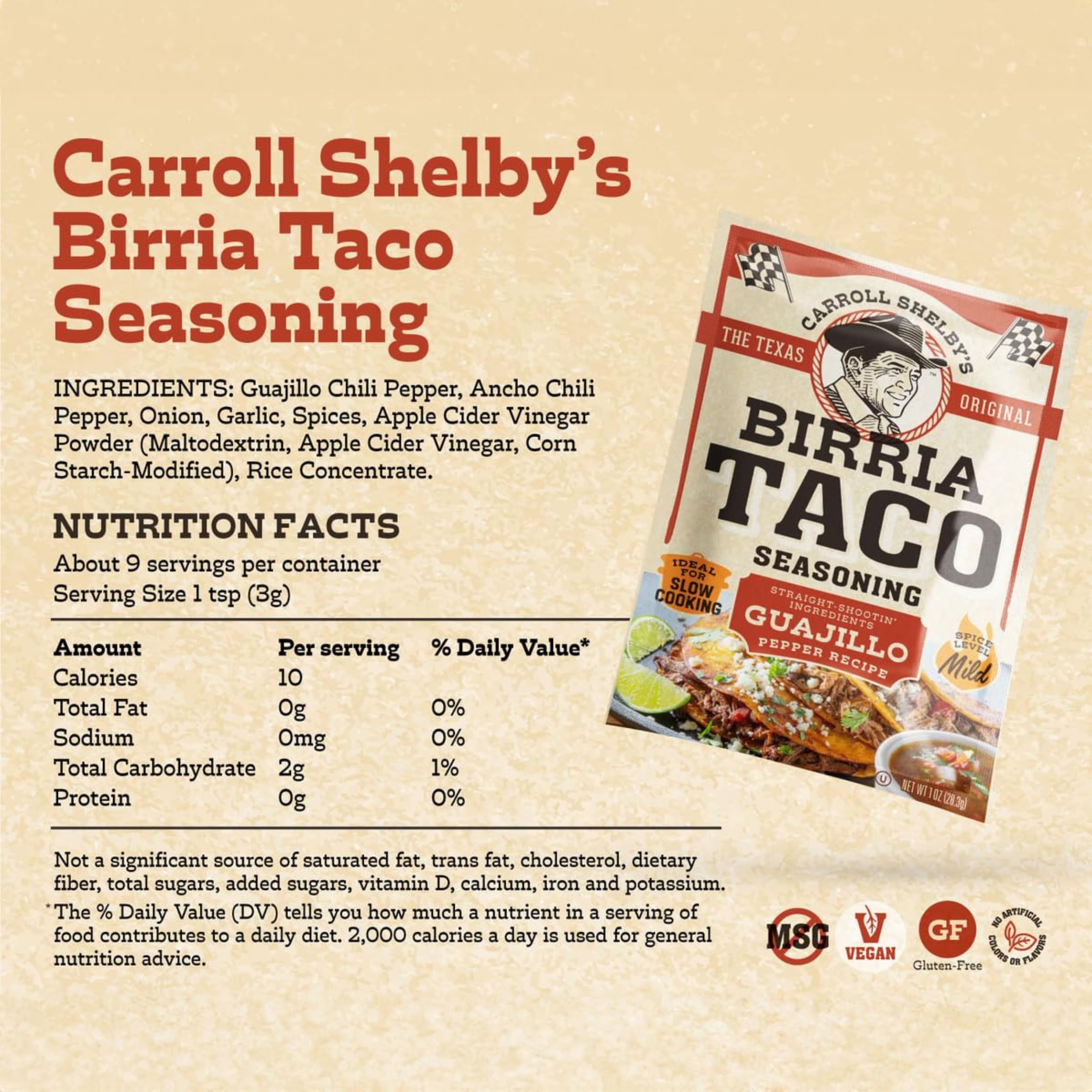 Carroll Shelby's birria 1oz packet held in hand showing compact pack size