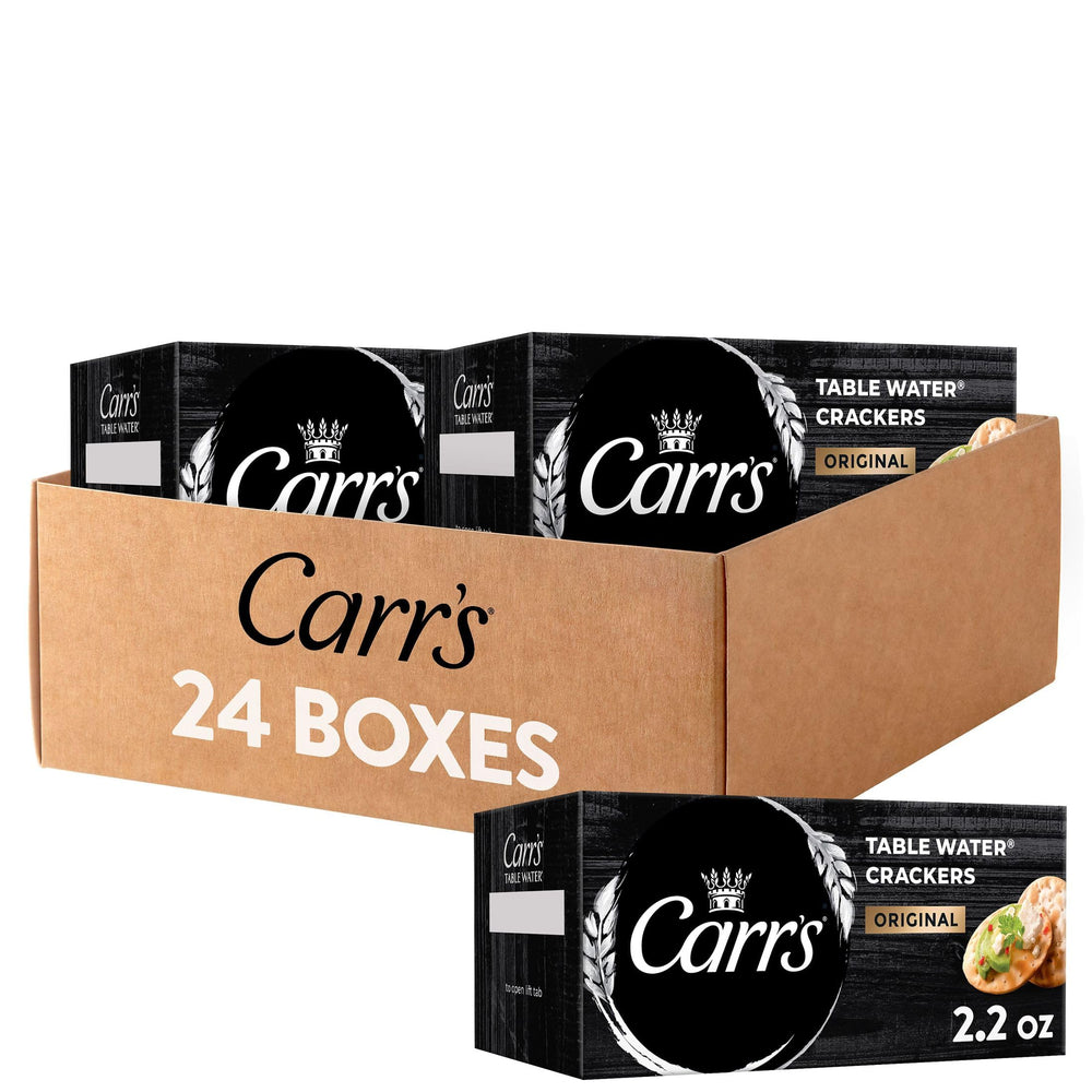 Carr's front packaging showing 2.2oz box, clear branding and storage benefit