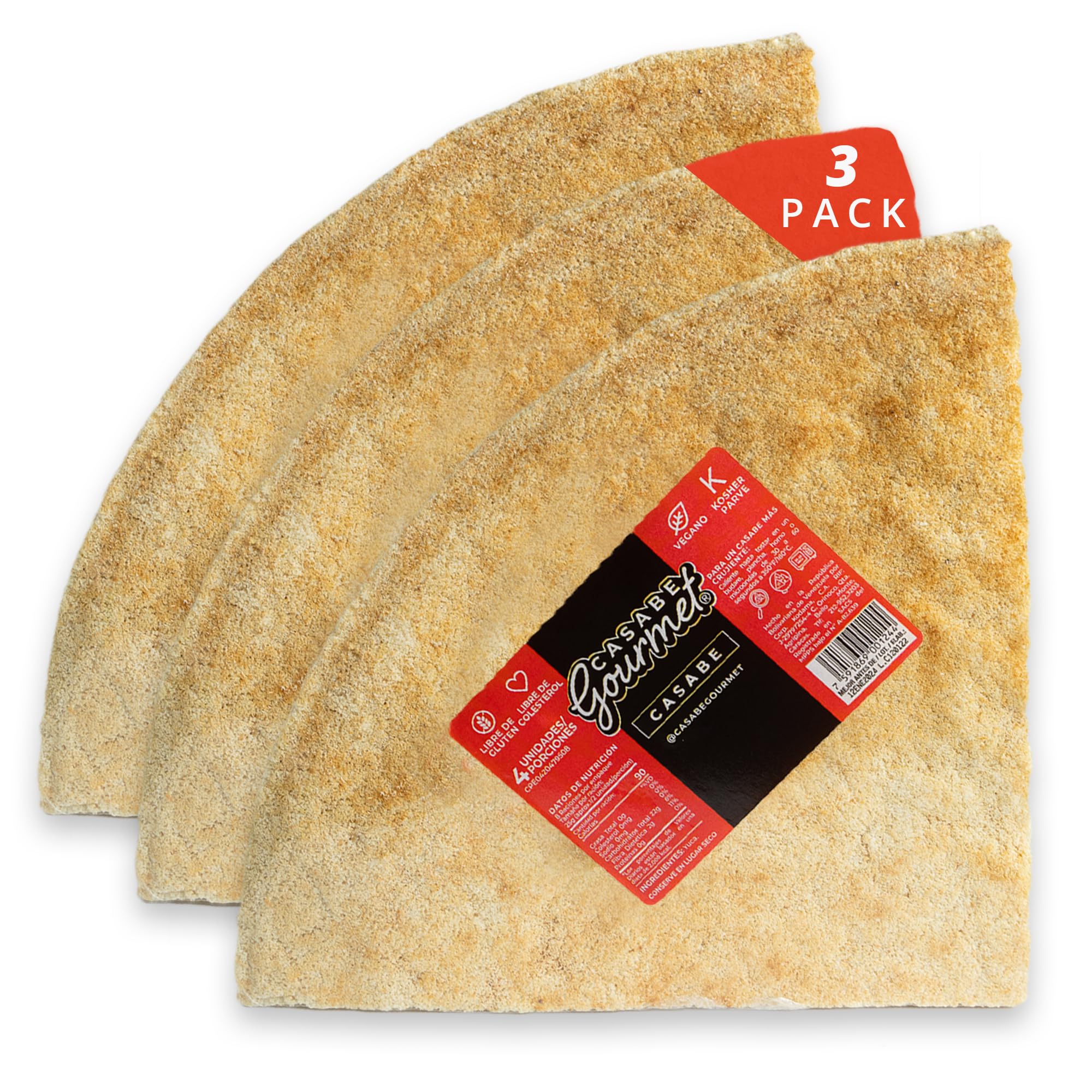 Casabe Gourmet front packaging showing three-pack and organic claim, appealing pantry staple