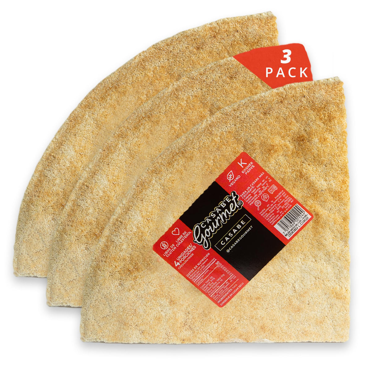 Casabe Gourmet front packaging showing three-pack and organic claim, appealing pantry staple