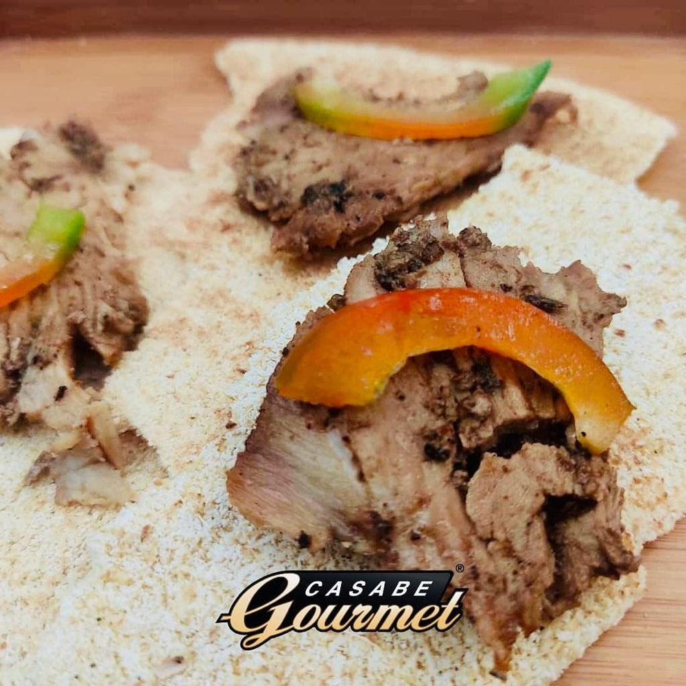 Casabe Gourmet open pouch with four discs visible showing ready-to-eat benefit portability