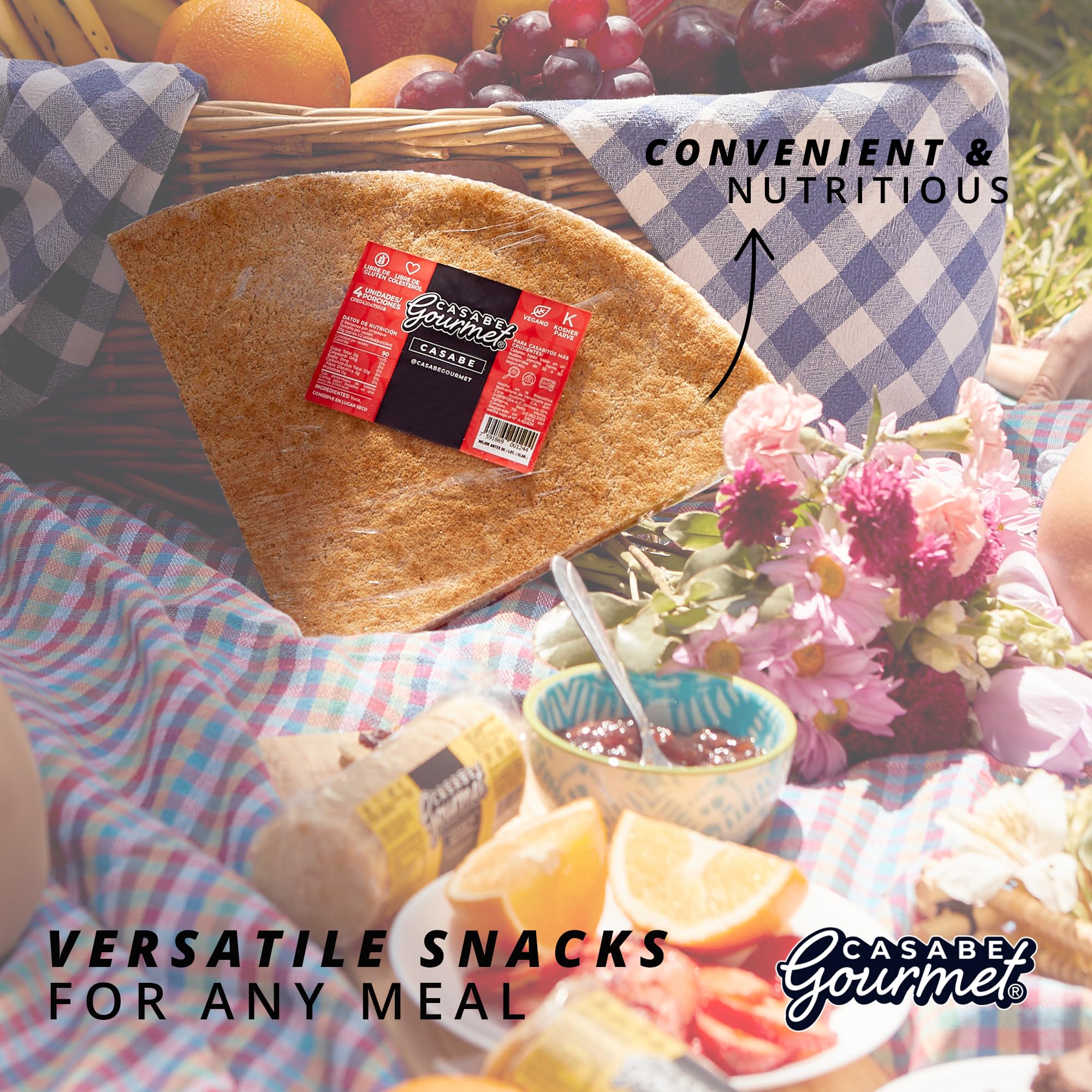 Casabe Gourmet crackers on kitchen counter with dip showing easy entertaining benefit