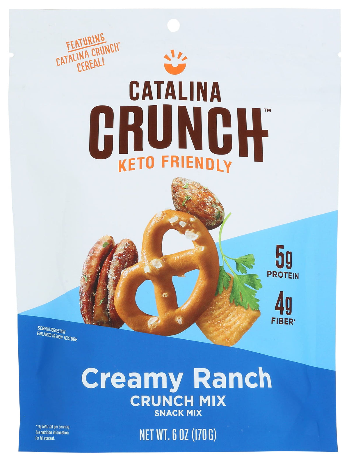 Catalina Crunch front packaging displaying creamy ranch mix and nutrition benefits