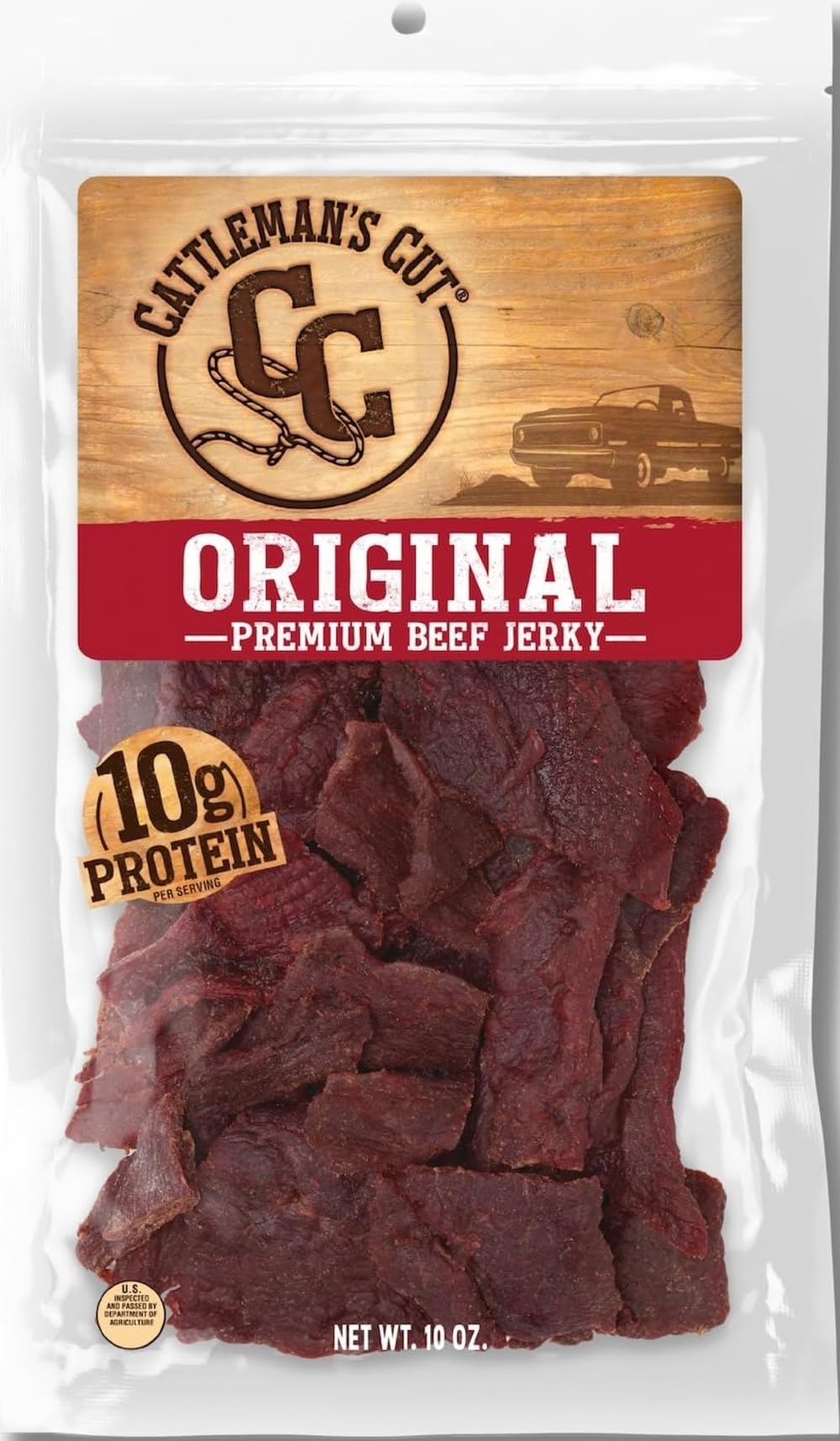 Cattleman's Cut front packaging showing clear bag and resealable top for freshness