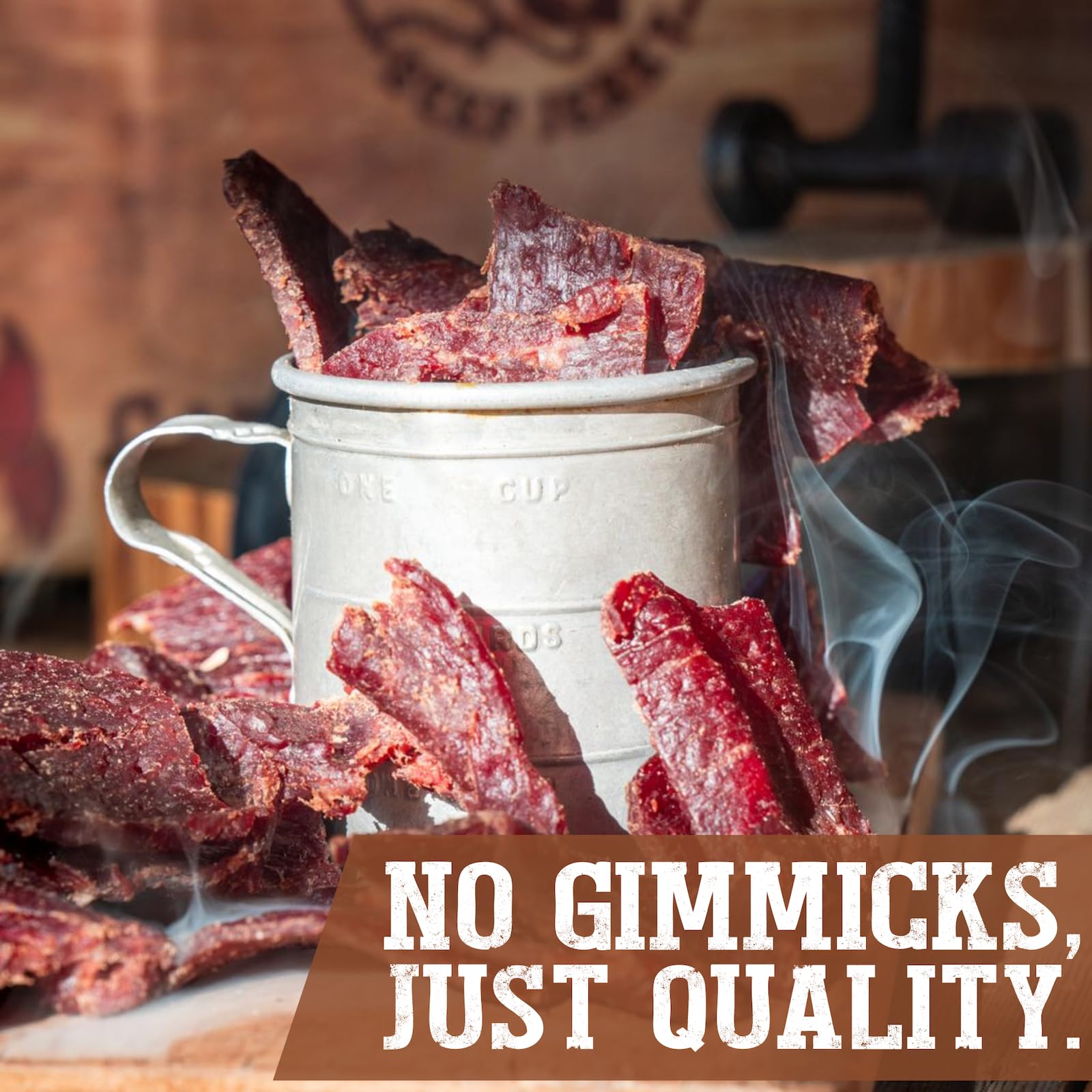 CATTLEMAN'S CUT resealable bag opened with jerky inside, convenient for travel and freshness