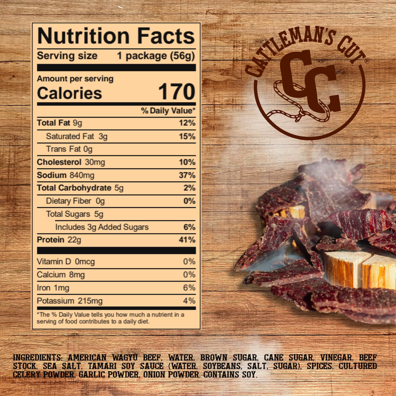 CATTLEMAN'S CUT jerky in hand showing 2 oz scale for portion control convenience
