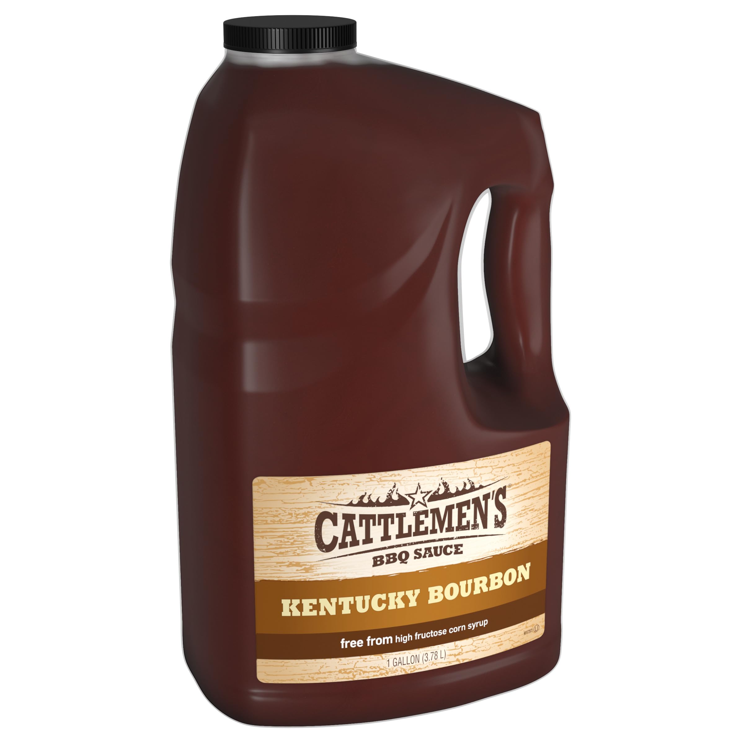 Cattlemen's jug front view showing one-gallon bourbon BBQ convenience