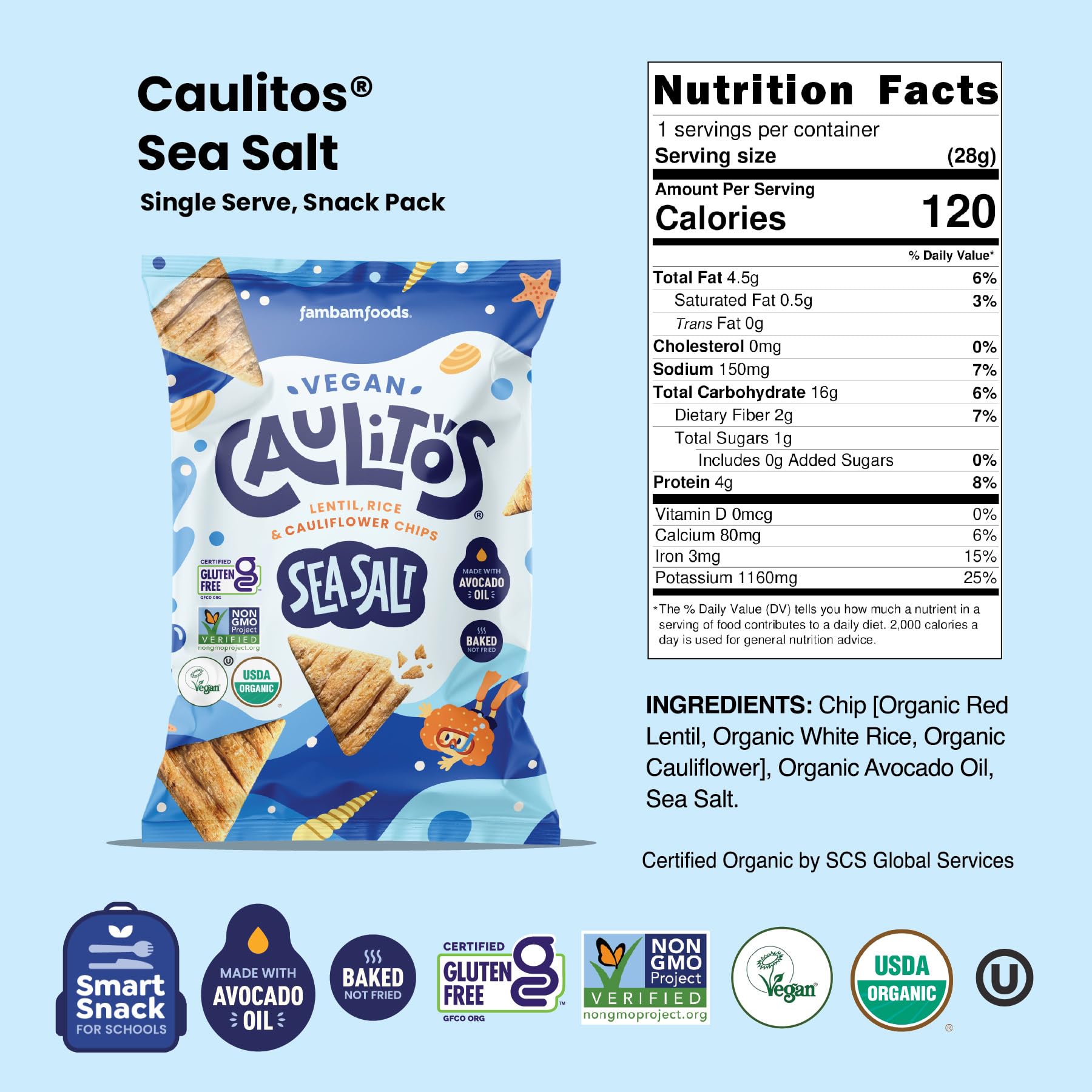 Opened Caulipuffs Caulitos bag with chips poured into a bowl for serving