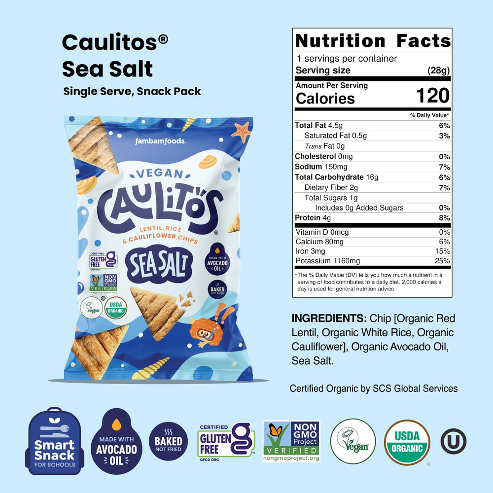 Opened Caulipuffs Caulitos bag with chips poured into a bowl for serving