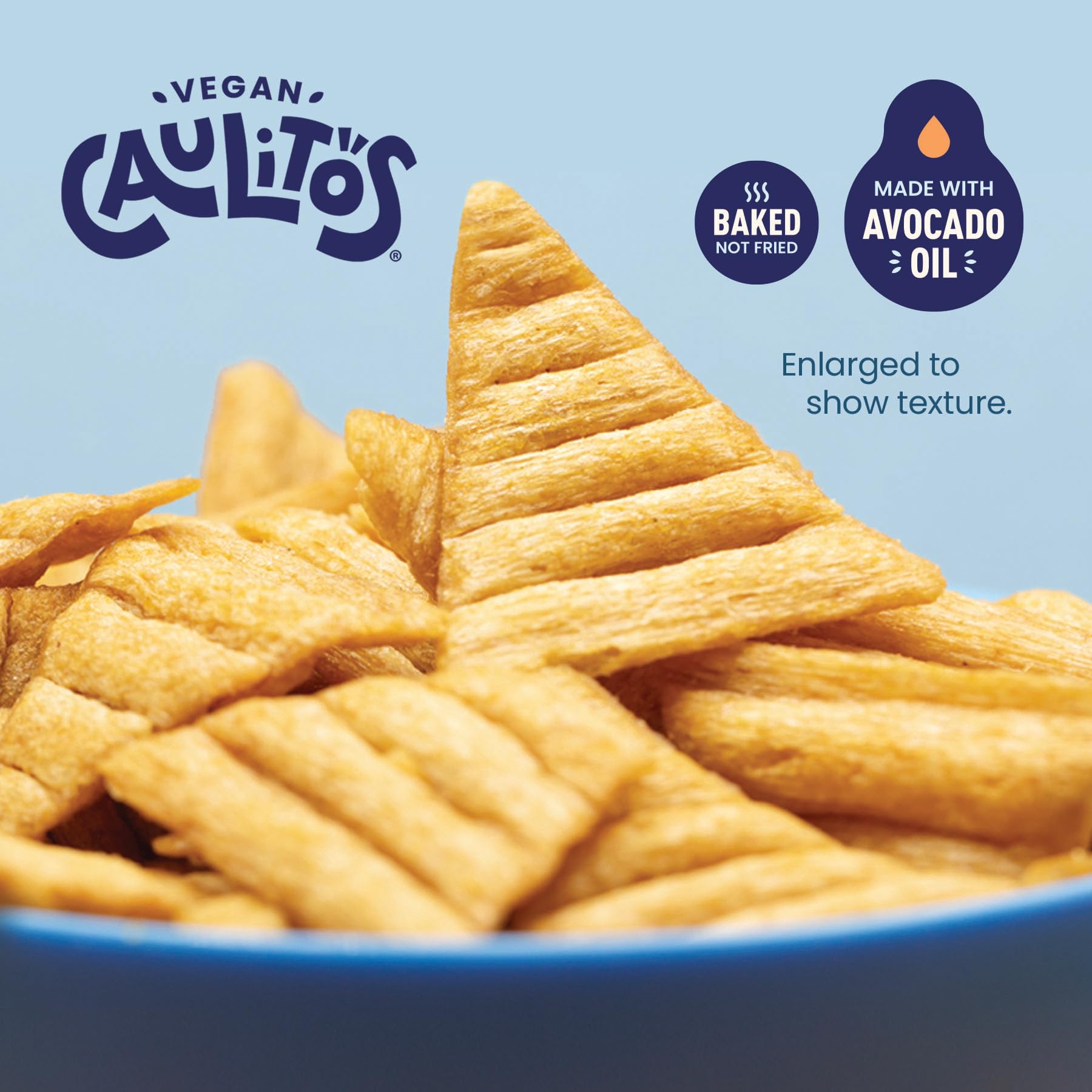 Close-up of Caulitos chip texture from Caulipuffs showing crisp bite
