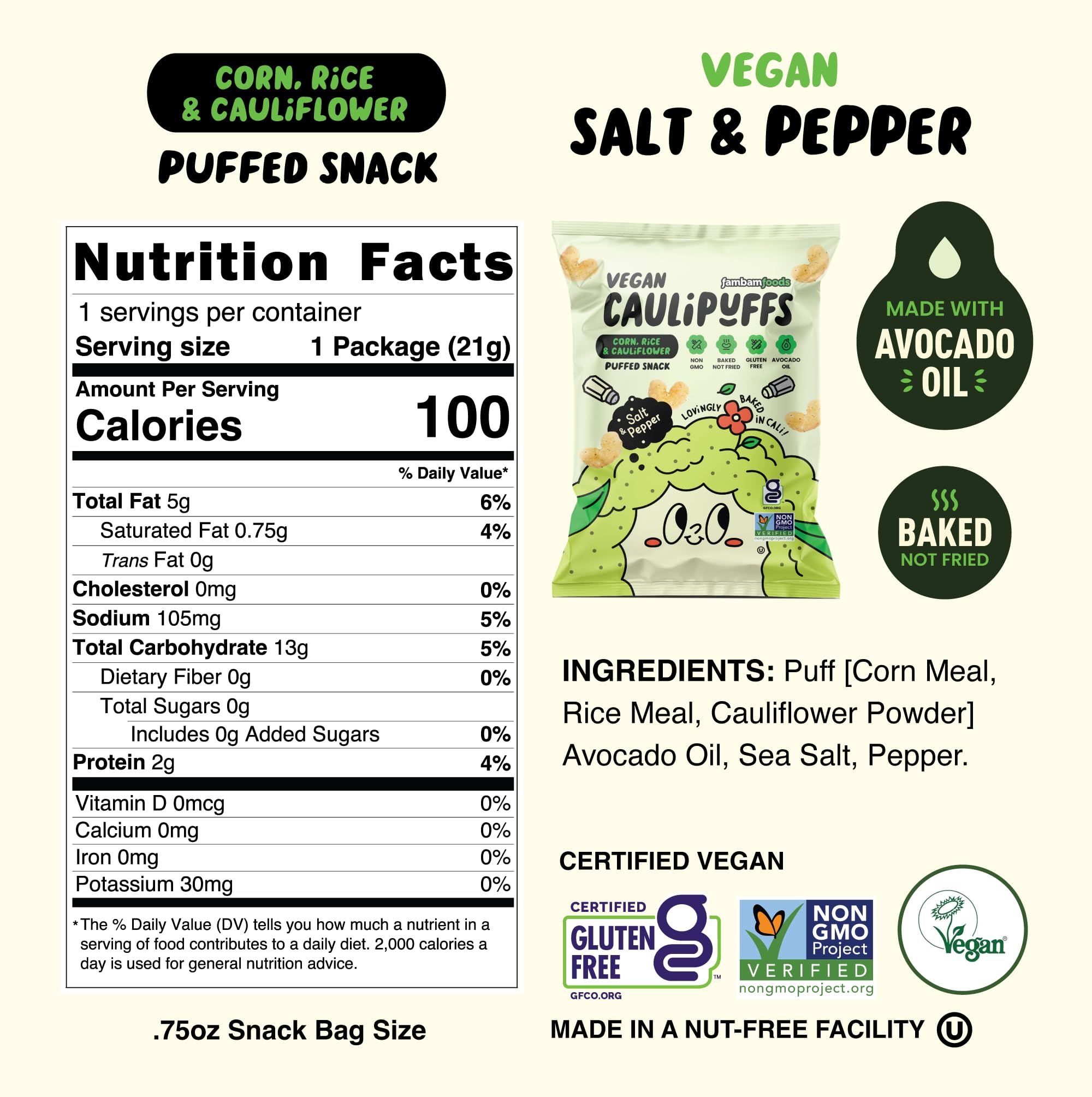 Caulipuffs single-serve bag inside a lunchbox demonstrating portability and portion control