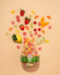 Cavendish & Harvey close-up of candy drops texture and powdered sugar, highlights flavor