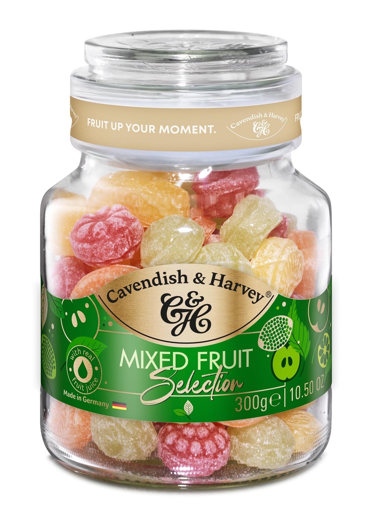 Cavendish & Harvey front jar view showing mixed fruit drops and gift-ready look