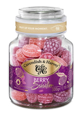 Cavendish & Harvey front packaging jar showing mixed berry candies and premium presentation benefits