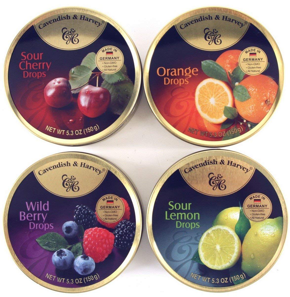 Cavendish & Harvey front tin highlighting flavors and gift-ready presentation