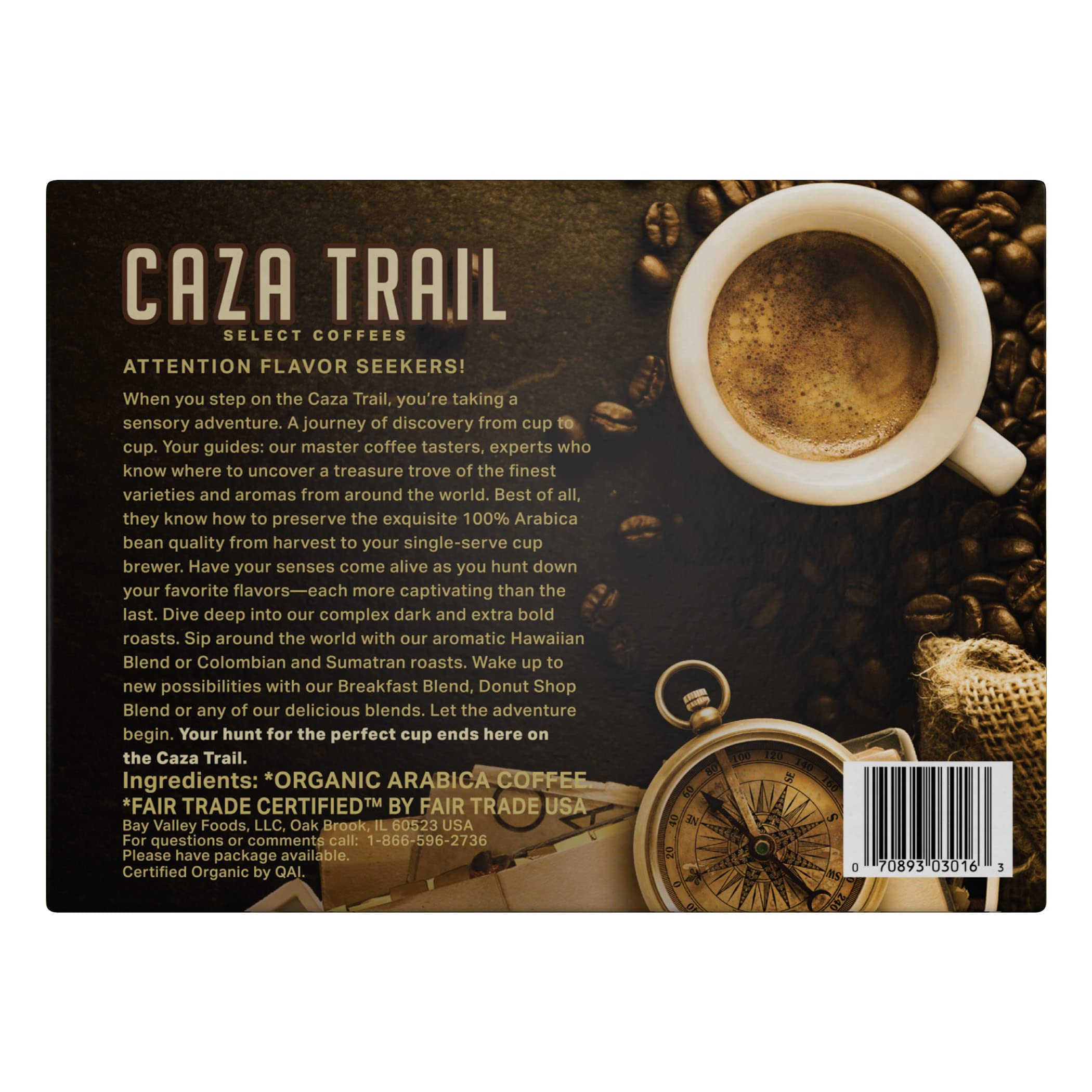 Caza Trail brewed cup in kitchen setting showing rich color and ready convenience