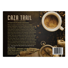 Caza Trail brewed cup in kitchen setting showing rich color and ready convenience