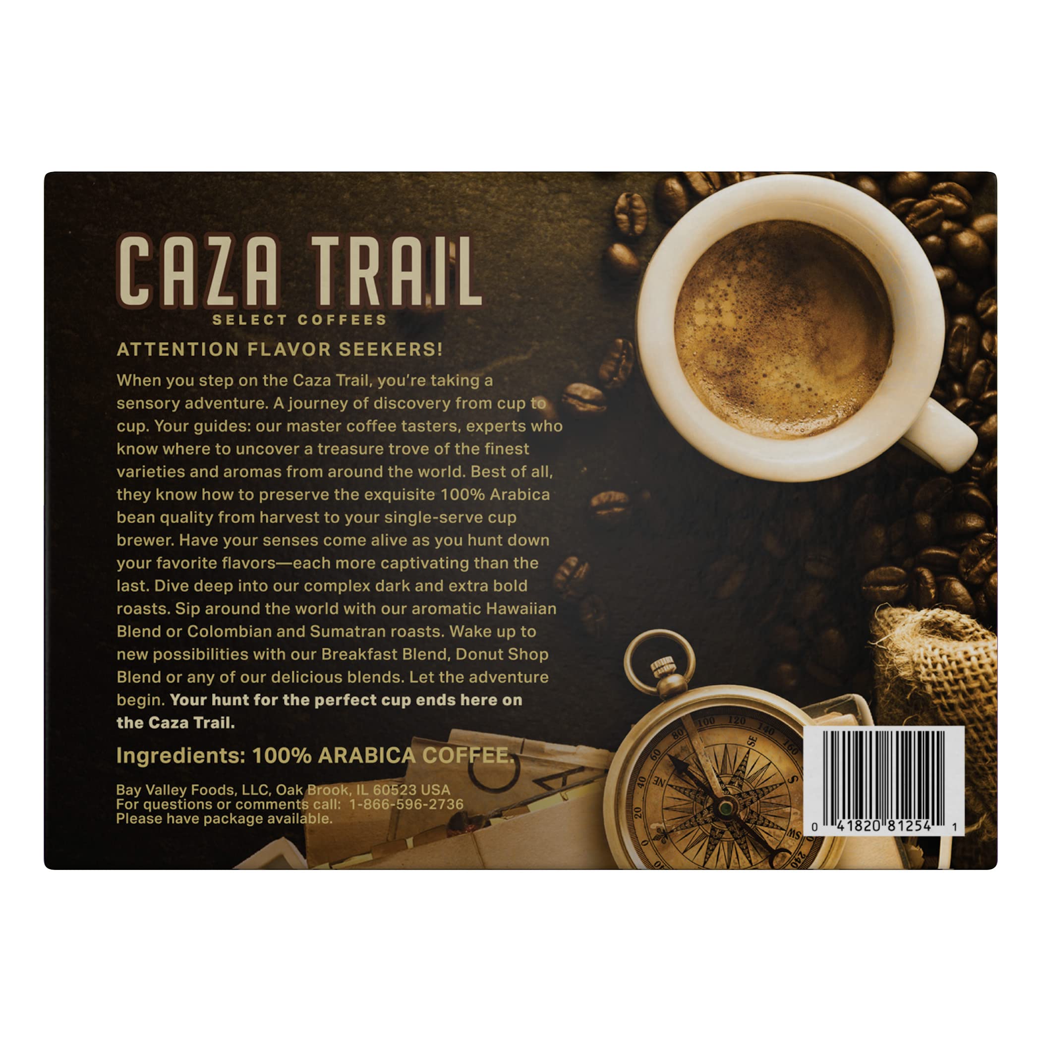 Caza Trail brewed cup with crema showcasing rich flavor and bold aroma