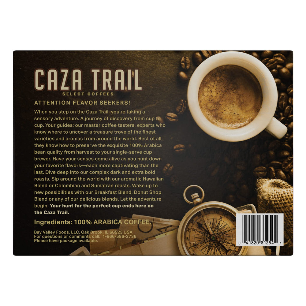 Caza Trail brewed cup with crema showcasing rich flavor and bold aroma