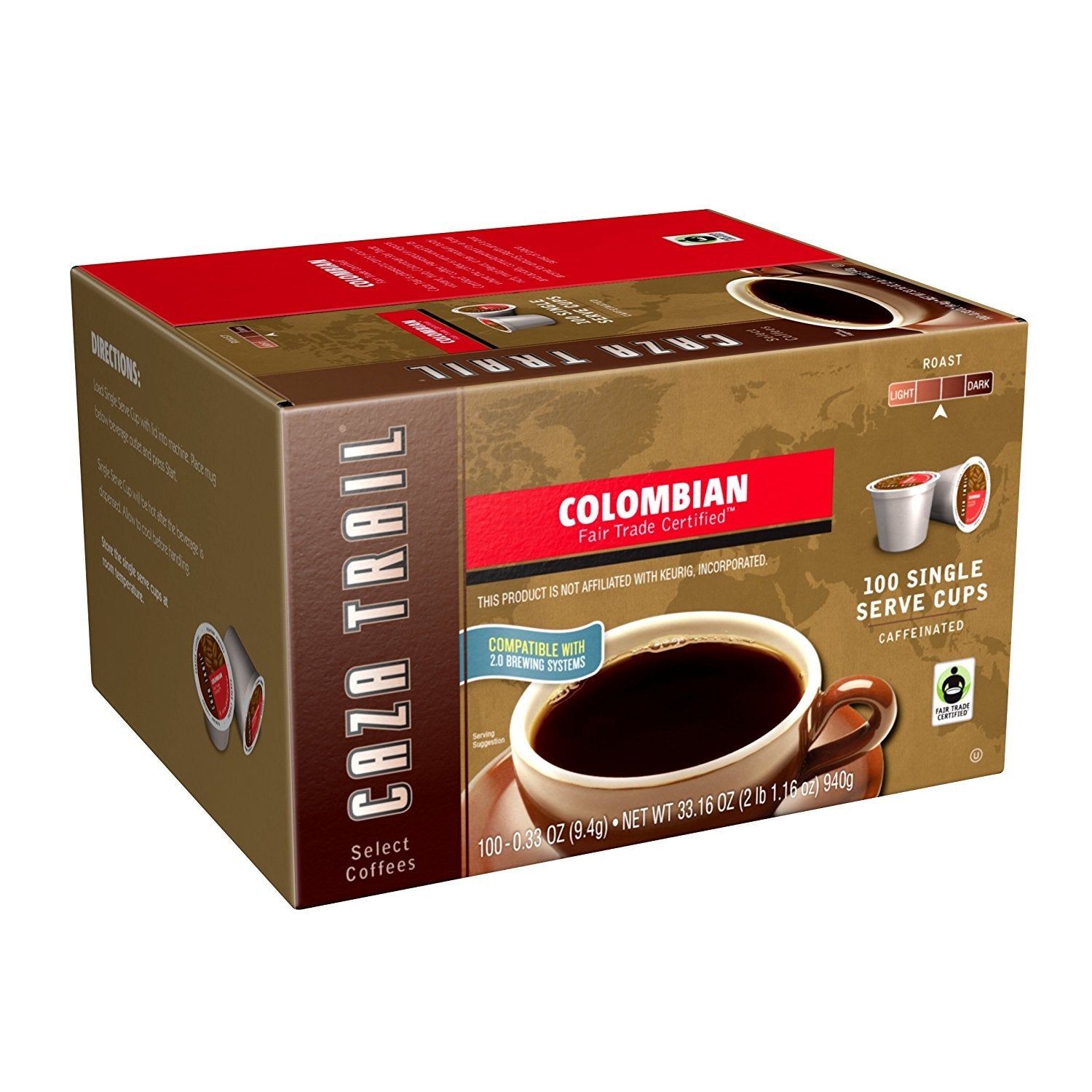 Caza Trail front packaging showing 100 pods and brand benefits for convenience