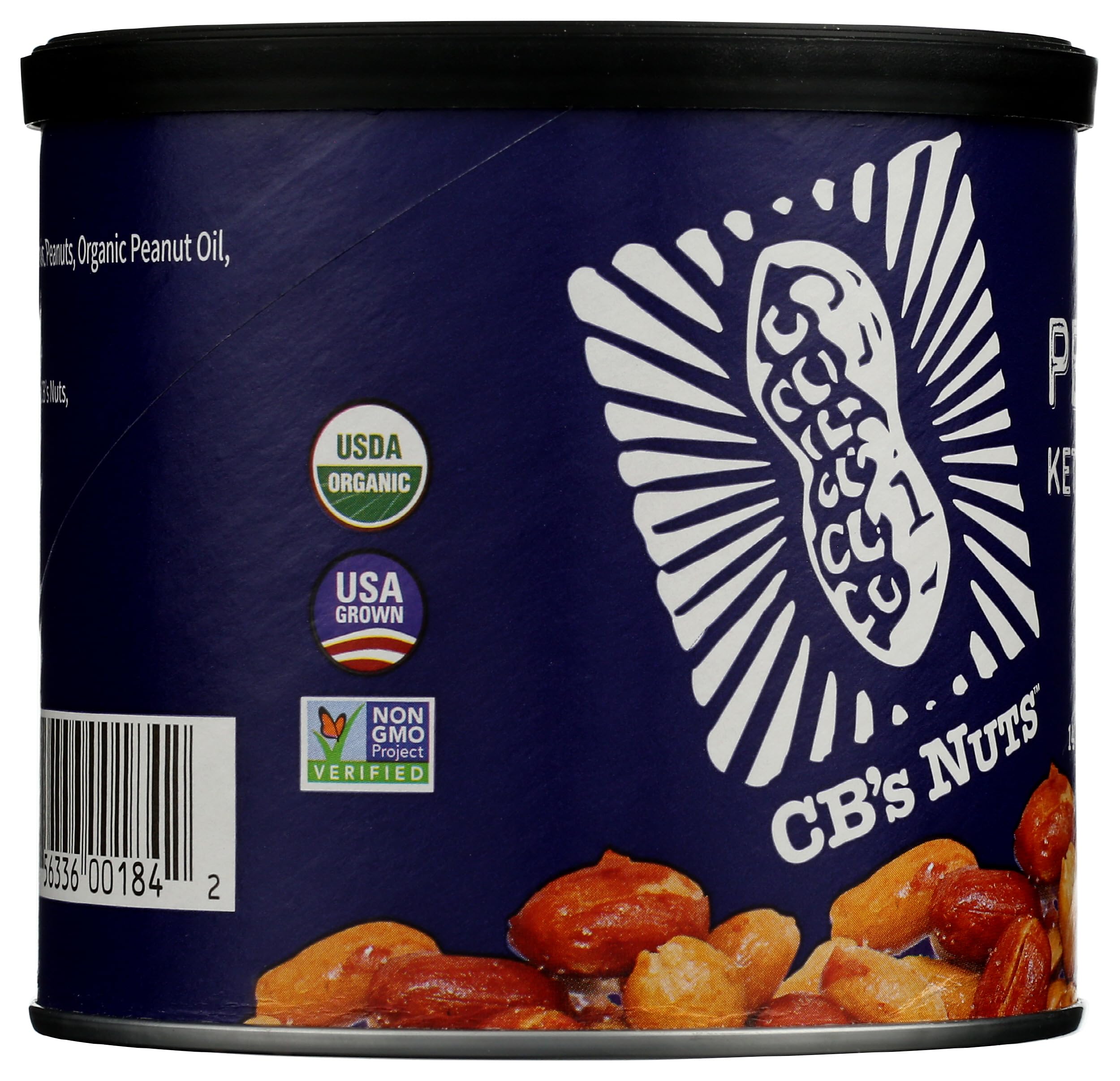 CB's Nuts label detail showing USDA Organic and Non-GMO certifications