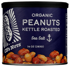 CB's Nuts front can showing organic sea salt label and snack appeal