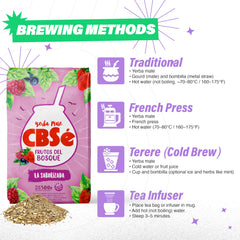 CBSé loose leaves heaped on paper showing berry-speckled blend and aromatic draw