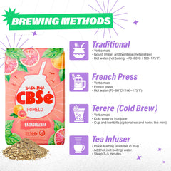 CBSe loose yerba mate leaves with visible texture and grapefruit pieces for aromatic flavor