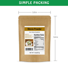 CCnature opened pouch with white stevia powder ready for use