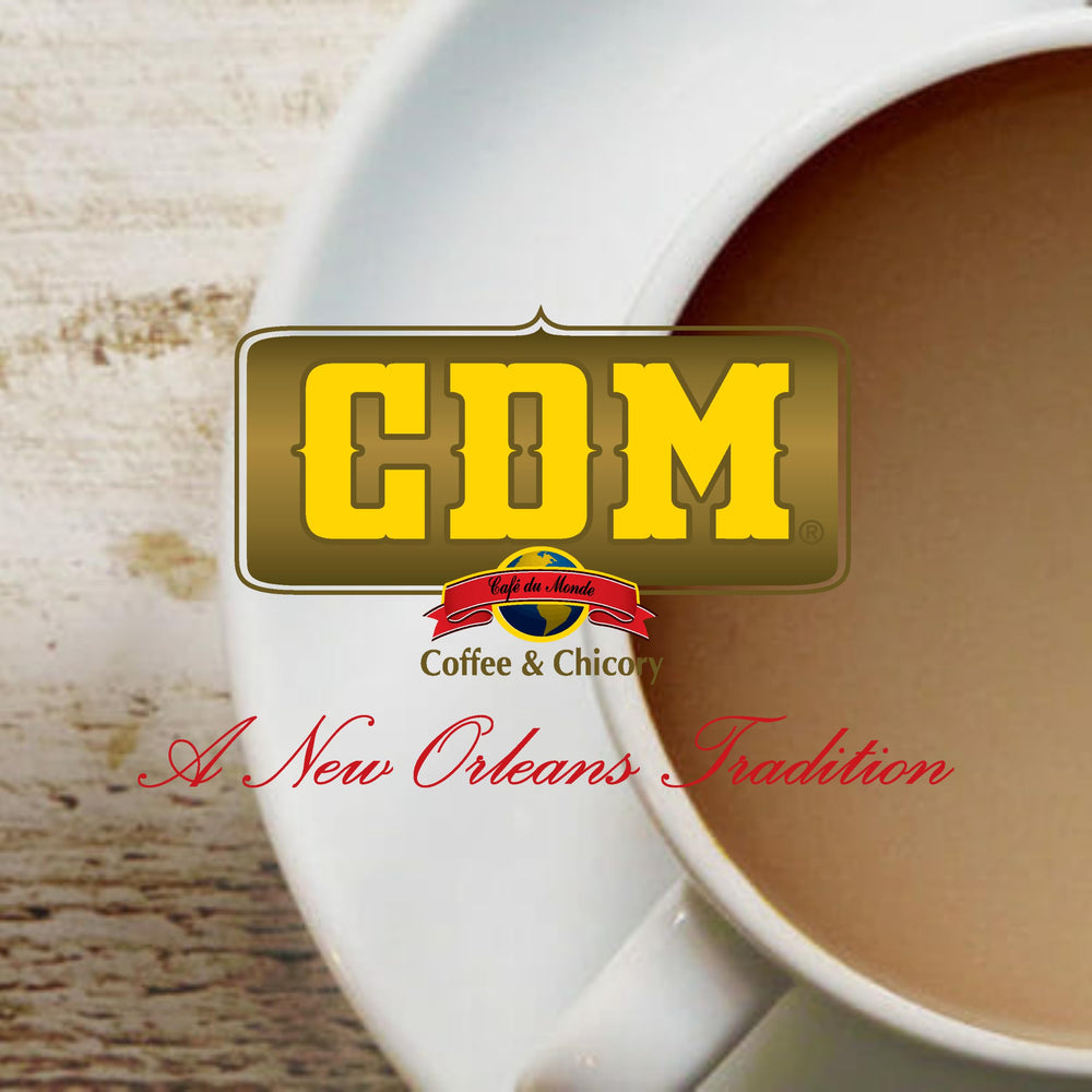 CDM open can showing ground coffee and chicory texture for rich flavor