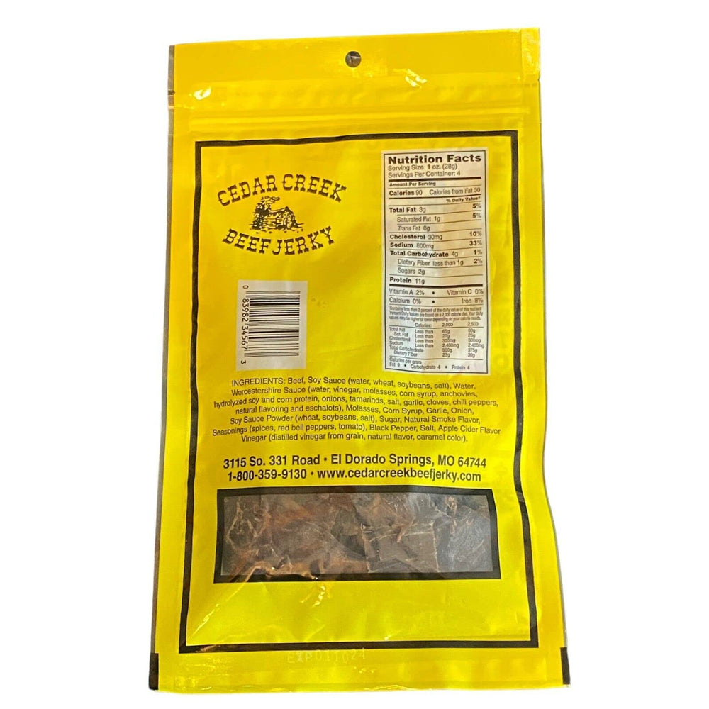 Cedar Creek close-up of thinly sliced jerky texture highlighting lean, flavorful bite