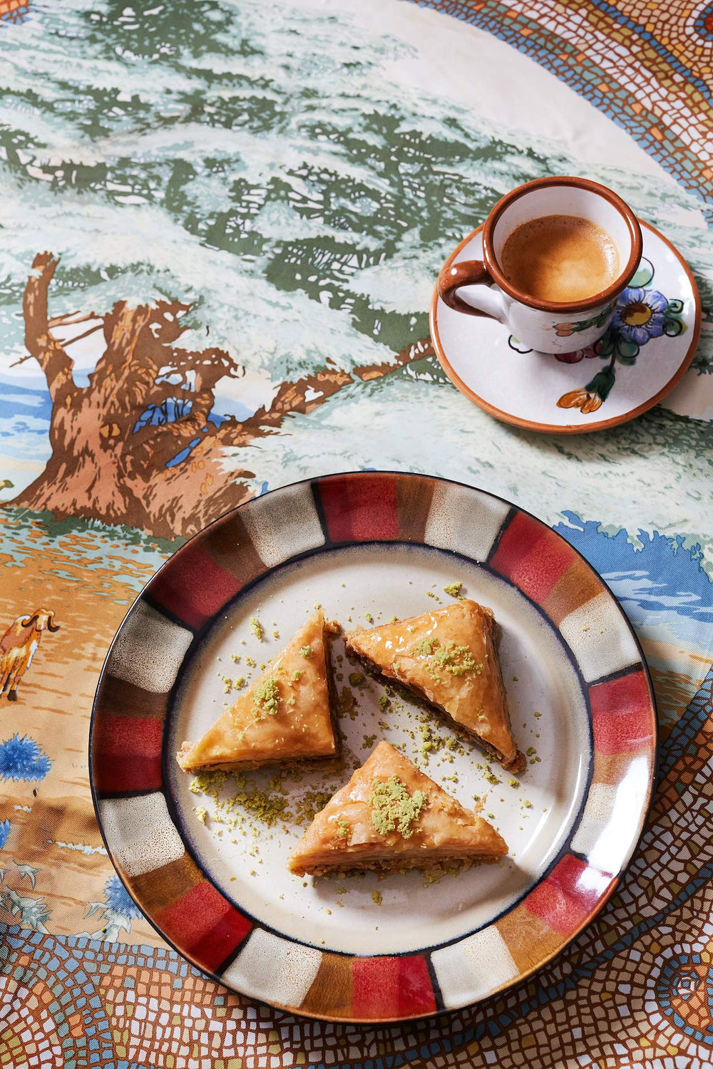 Cedar Pastries triangle baklava held in hand to show portion size and sharing convenience benefit