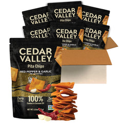Cedar Valley front packaging showing red pepper garlic flavor and 6-pack benefit