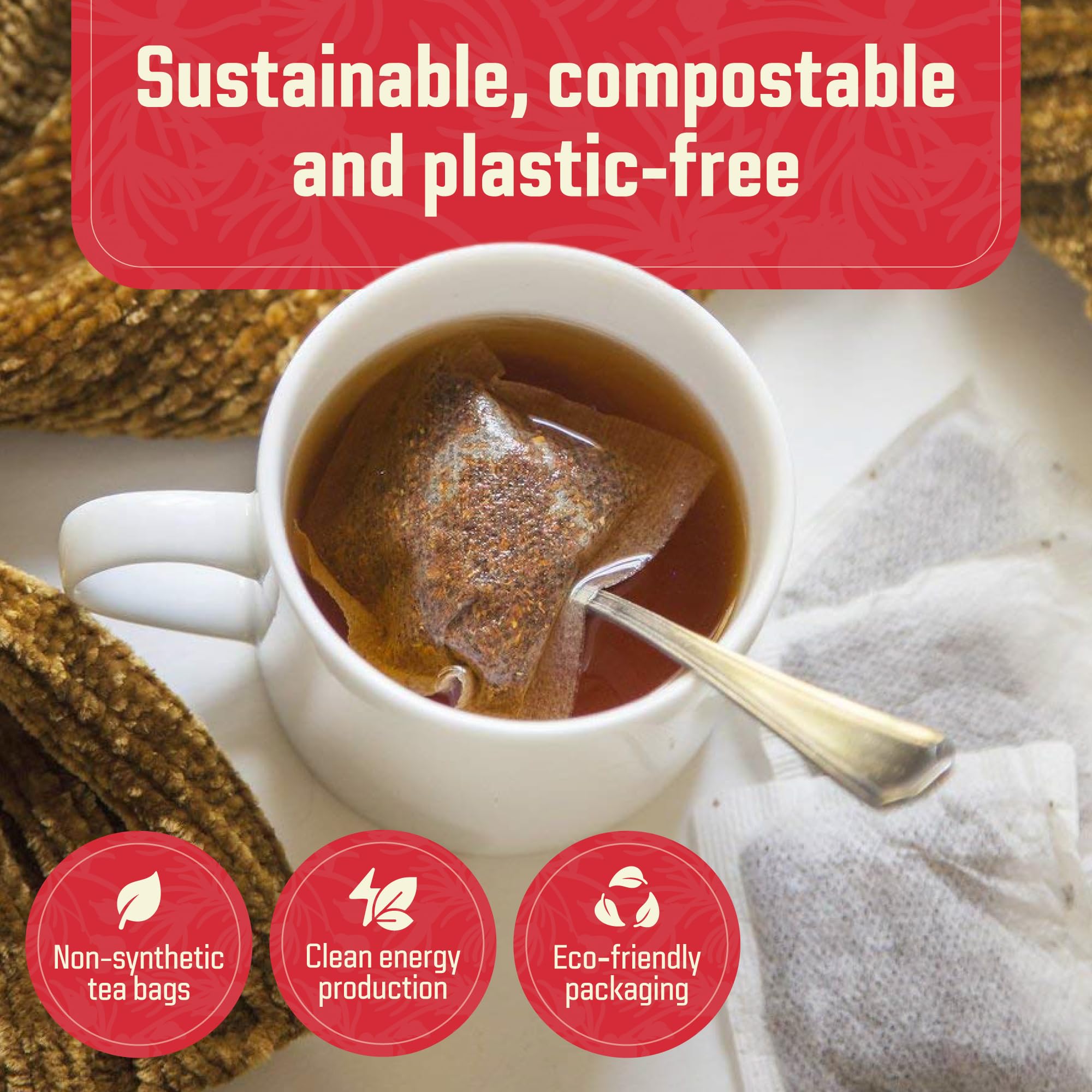 Cederberg Tea Company teabag steeping in cup for strong amber brew benefit