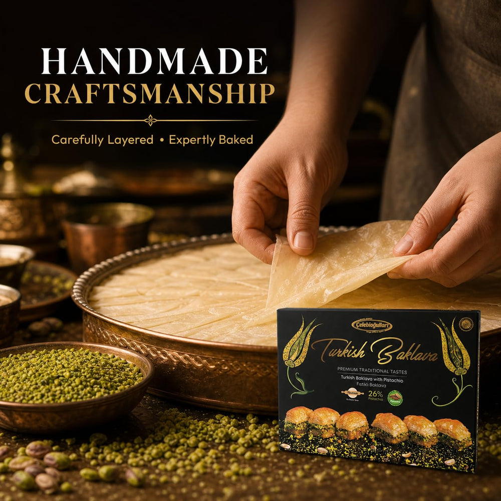 ÇELEBİOĞULLARI plated baklava with tea demonstrating ideal pairing and presentation