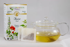 Celebration Herbals close-up of a single chlorine-free tea bag highlighting purity