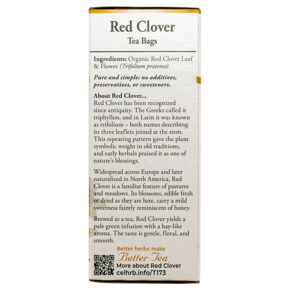 Single tea bag from Celebration Herbals displaying biodegradable bag and herbal contents