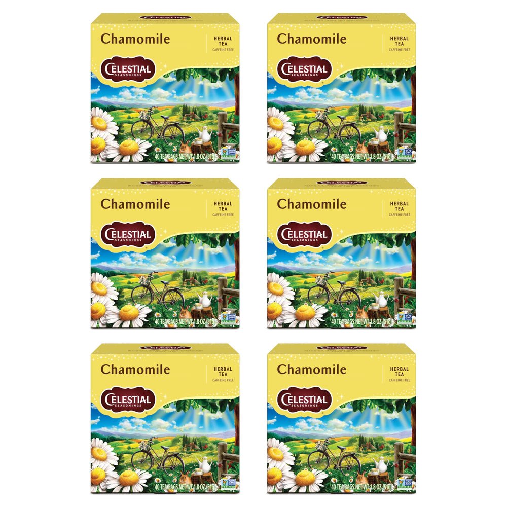 Celestial Seasonings front packaging showing six boxes and product benefit convenience
