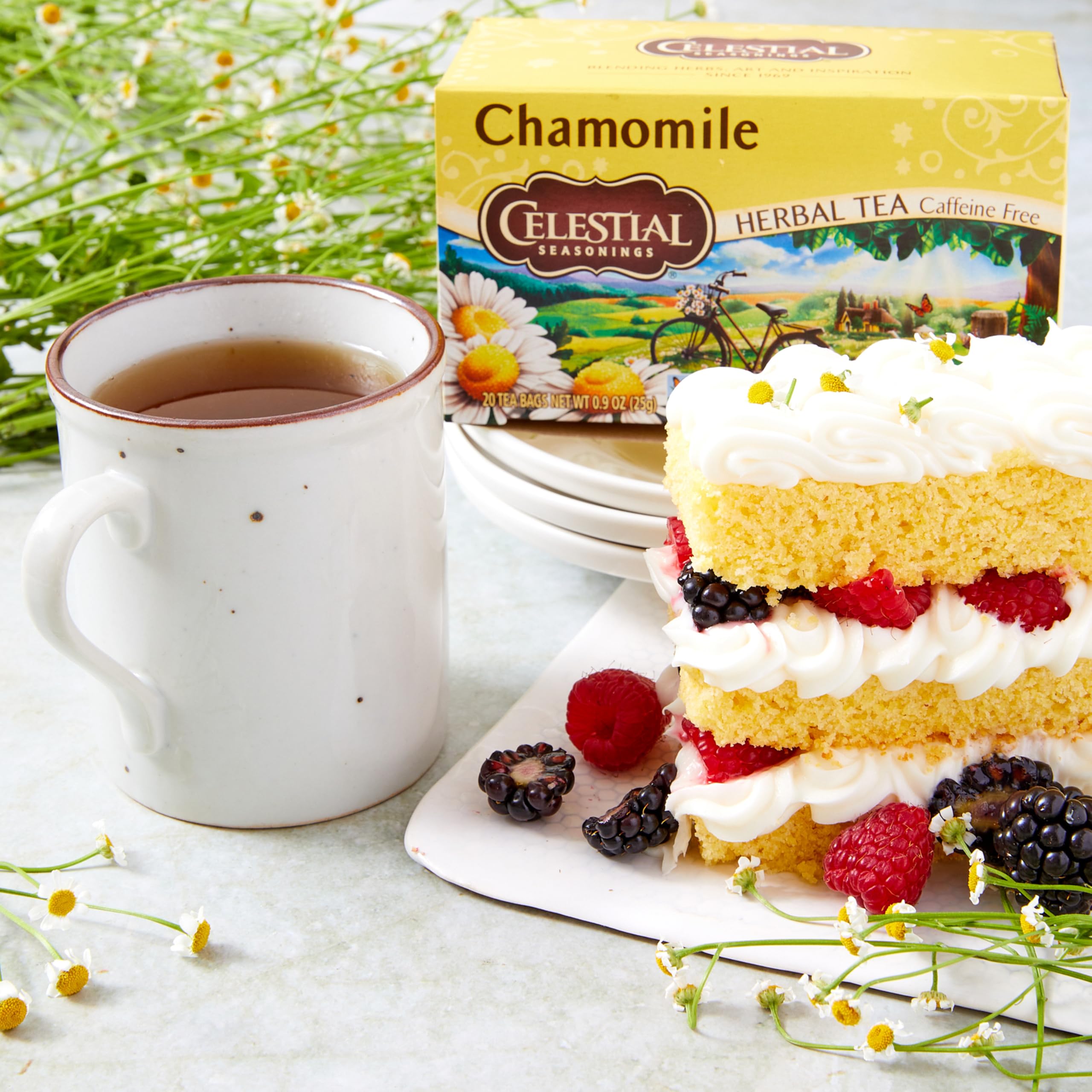 Celestial Seasonings boxes on shelf showing six-pack value and pantry-ready supply
