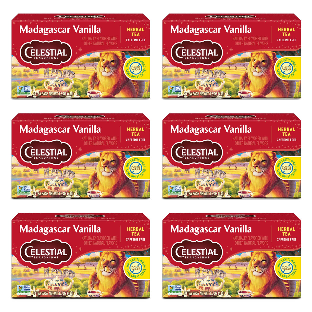 Celestial Seasonings front box showing product branding and benefits