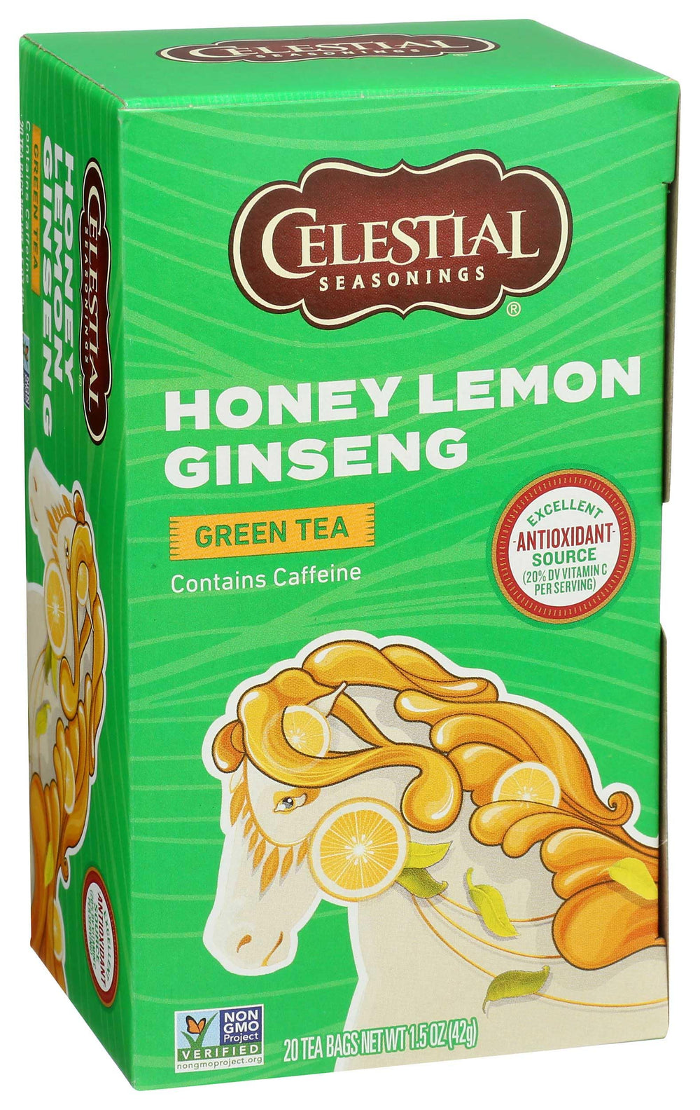 Celestial Seasonings front box showing product packaging and benefits