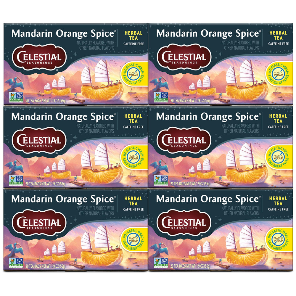 Celestial Seasonings front packaging showing Mandarin Orange Spice and benefits