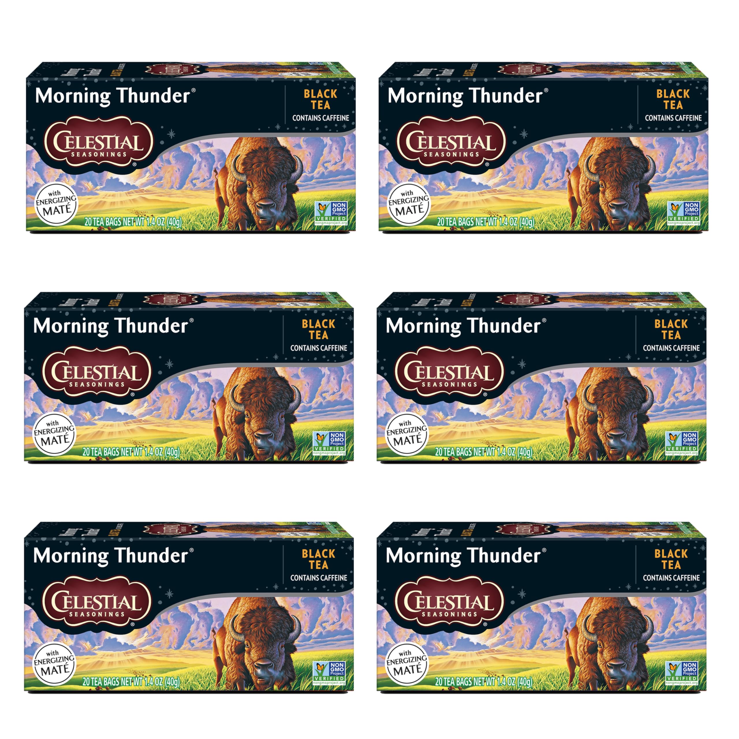 Celestial Seasonings front box showing branding and bold blend benefits